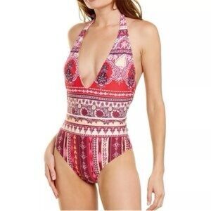 Nanette Lepore Red and Pink Halter Swimsuit. Size 14. New with tags!